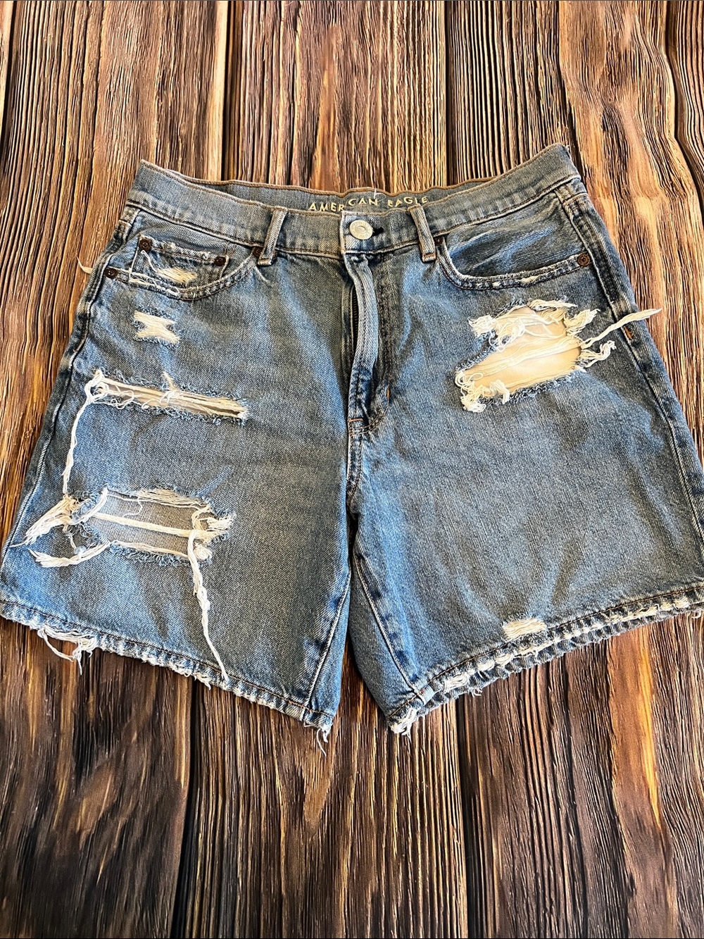 American Eagle Outfitters Distressed Blue Denim Jean Shorts - Picture 1 of 2